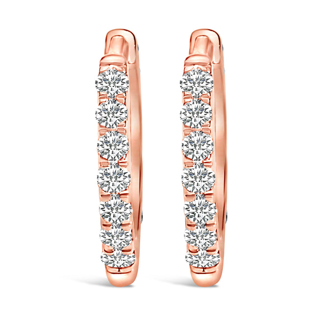 10K Rose Gold 1/4 Cttw Diamond Double Sided Huggie Hoop Earrings