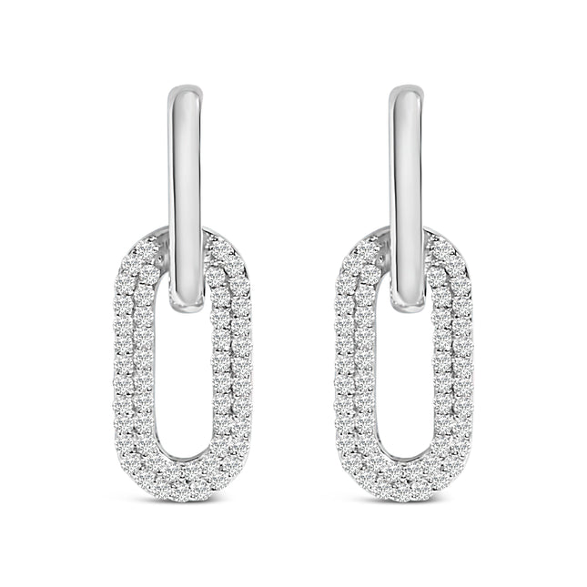 10K White Gold 1/2 Cttw Lab Grown Diamond Dangling Paperclip Drop Earrings