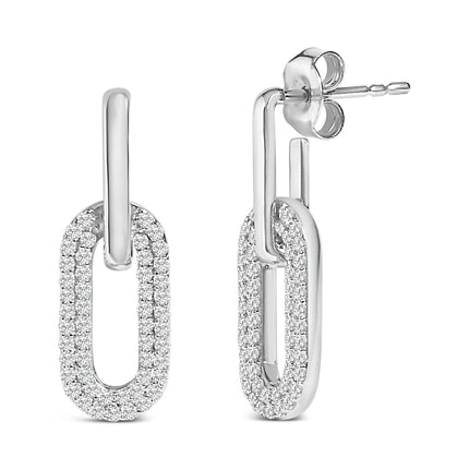 10K White Gold 1/2 Cttw Lab Grown Diamond Dangling Paperclip Drop Earrings