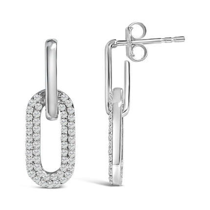 10K White Gold 1/2 Cttw Lab Grown Diamond Dangling Paperclip Drop Earrings