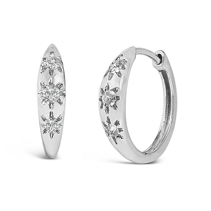 10K White Gold 1/5 Cttw Lab Grown Diamond Three Stone Huggie Hoop Earrings