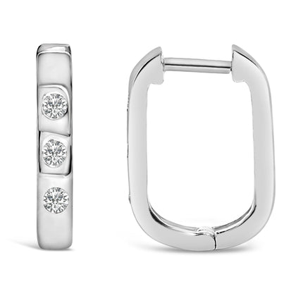 10K White Gold 1/10 Cttw Three Stone Lab Grown Diamond Oval Huggies Hoop Earrings