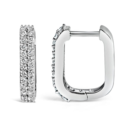 10K White Gold 1/4 Cttw Lab Grown Diamond Double Row Huggie Hoop Earrings