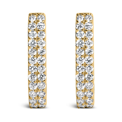 10K White Gold 1/4 Cttw Lab Grown Diamond Double Row Huggie Hoop Earrings