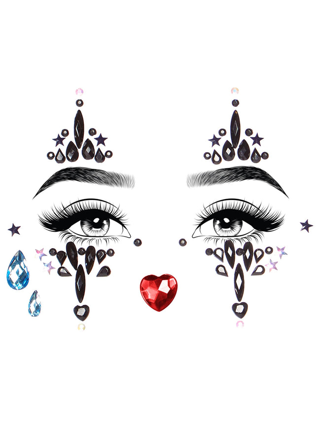 Harlequin Face Jewels Sticker - Multicolor - O/S