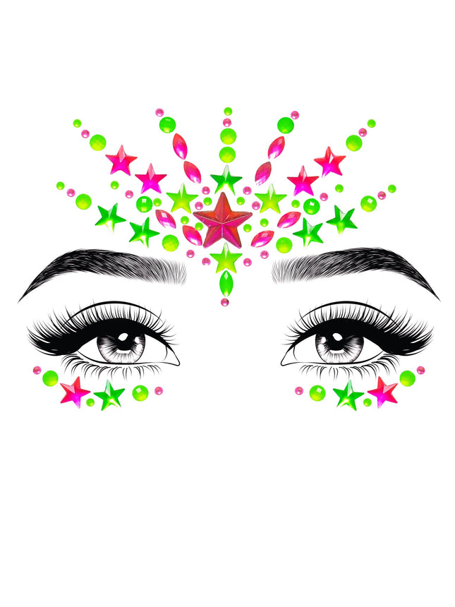 Vibe Neon Black Light Face Jewels Sticker and (2) 3g Body Glitter Packets - Multicolor - O/S