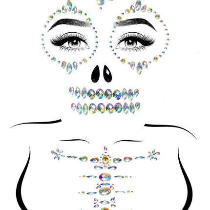 Skeleton Face and Chest Jewels Sticker - Clear - O/S