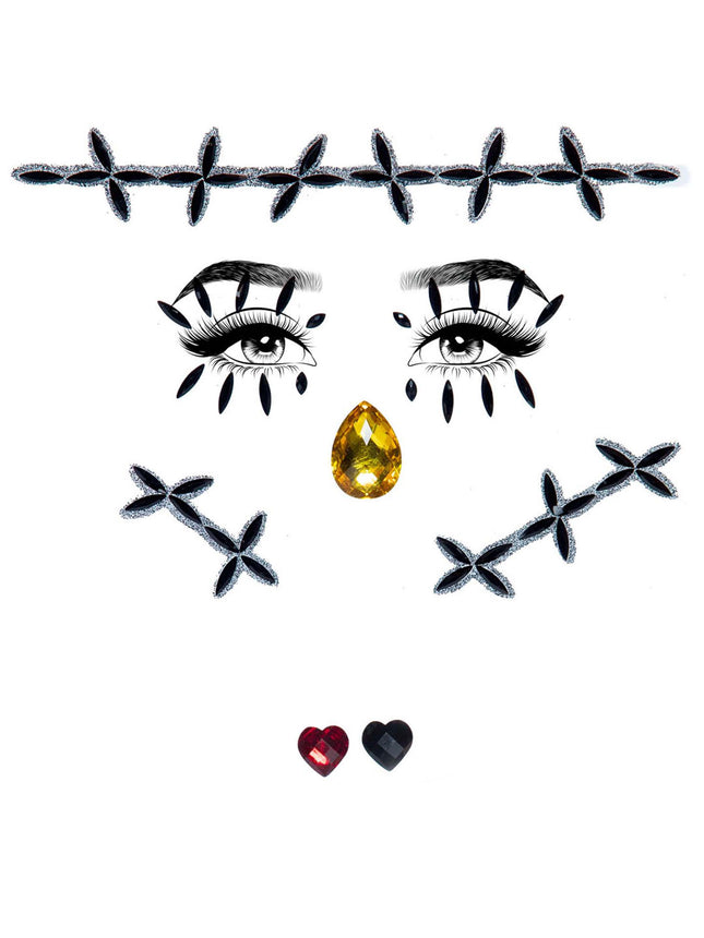Stitches Face Jewels Sticker - Black - O/S