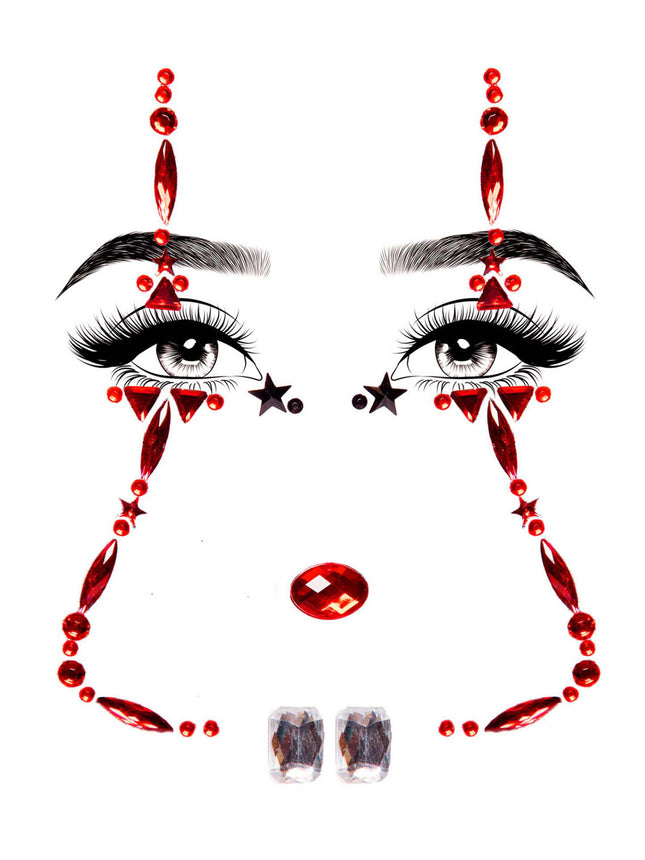 Clown Face Jewels Sticker - Red - O/S