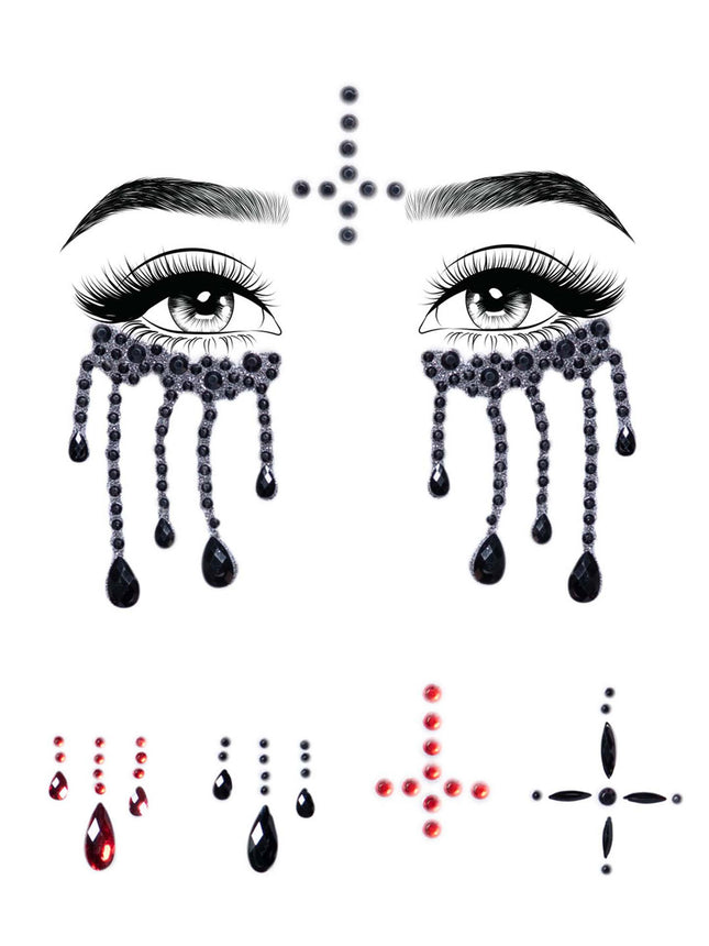 Possessed Face Jewels Sticker - Black/Red - O/S
