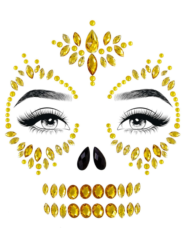Sugar skull Face Jewels Sticker - Gold - O/S