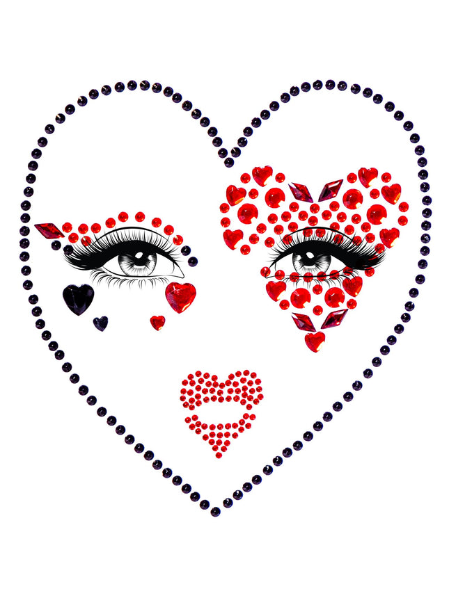 Queen Face Jewels Sticker - Red/Black - O/S