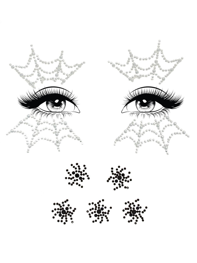 Spider Web Face Jewels Sticker - Multicolor - O/S