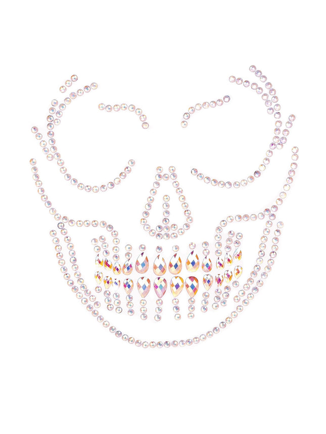 Glow-in-the-Dark Skull Face Jewels Sticker - Clear - O/S