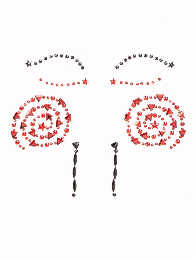 Puppet Face Jewels Sticker - Black/Red - O/S