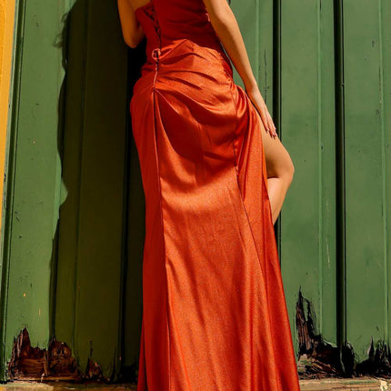 Nox Anabel F1380 Long Strapless Pointed V-Bodice Fitted Satin Gown