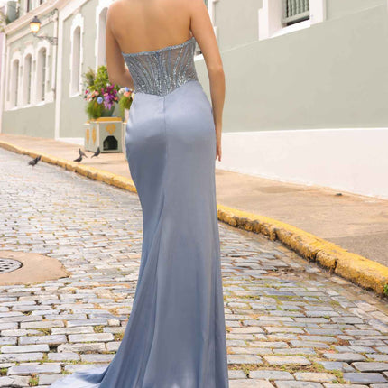 Nox Anabel F1466 Long Strapless Beaded and Sequin Bodice Satin Gown