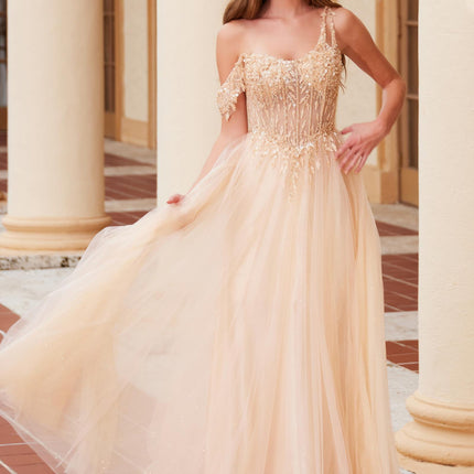 Nox Anabel F1567 Embroidered A-Line Sheer Boned Waistline Dress