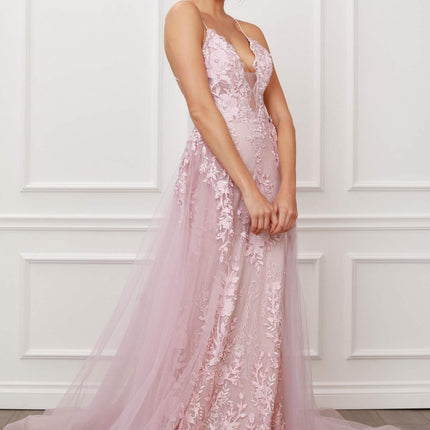 Nox Anabel F485 Lace and Beads Mermaid Gown Chiffon Overskirt