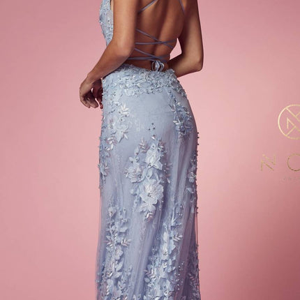 Nox Anabel F485 Lace and Beads Mermaid Gown Chiffon Overskirt