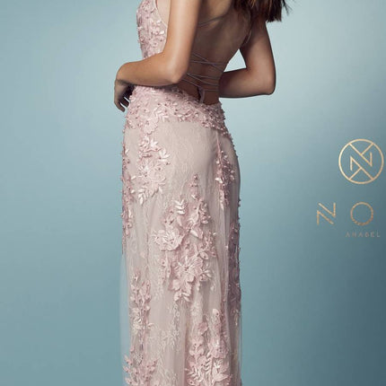 Nox Anabel F485 Lace and Beads Mermaid Gown Chiffon Overskirt
