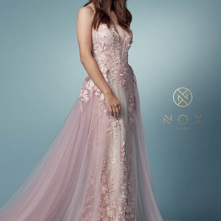 Nox Anabel F485 Lace and Beads Mermaid Gown Chiffon Overskirt