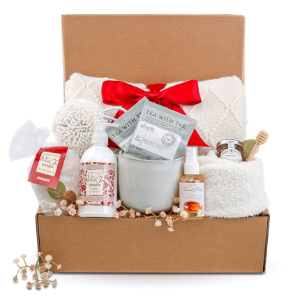 Alder Creek Thinking of You Gift Box with Blanket, Tea, Mug & Spa Essentials