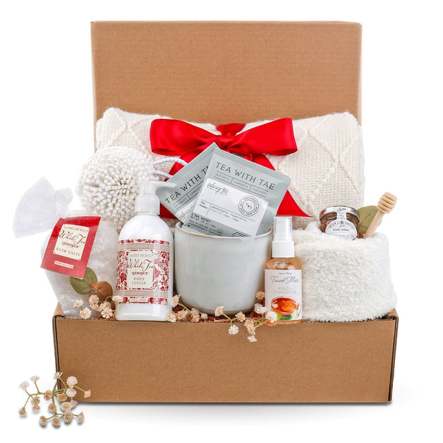 Alder Creek Thinking of You Gift Box with Blanket, Tea, Mug & Spa Essentials