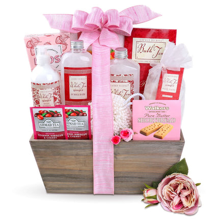 Tea & Tranquility Spa Gift Basket – White Tea & Ginger Self Care Gift Set with Cookies & Tea