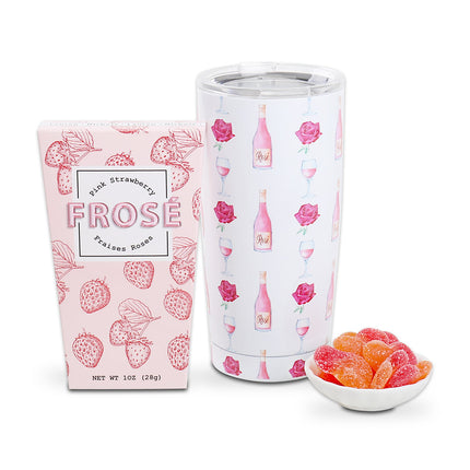 Alder Creek “Pop the Bubbly” Gift Tumbler – Strawberry Frosé Treat Set with Rosé Stainless Steel Cup