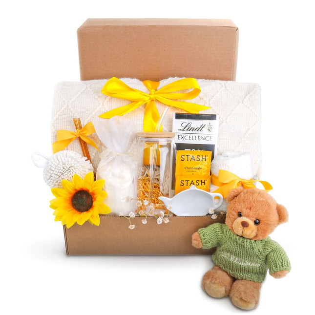 Comfort & Care Get Well Soon Gift Box – Cozy Blanket, Tea, Chocolate & Self Care Set