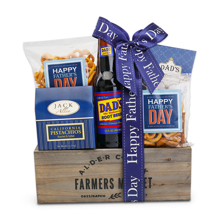 Ice-Cold Root Beer Snack Caddy Gift Basket – Gourmet Sweet & Salty Treats for Men, Dad, Friends & Beer Lovers