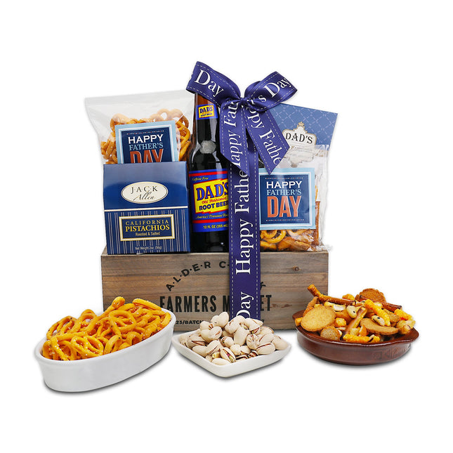 Ice-Cold Root Beer Snack Caddy Gift Basket – Gourmet Sweet & Salty Treats for Men, Dad, Friends & Beer Lovers