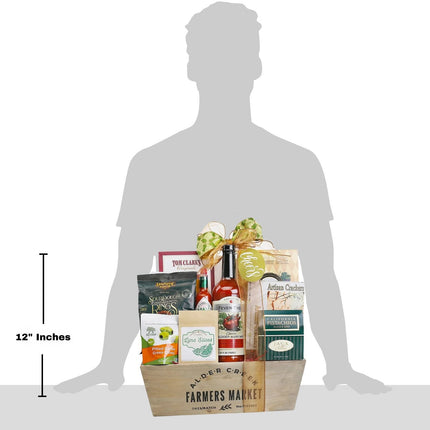 Alder Creek Bloody Mary Gift Basket with Mix, Snacks & Wood Crate