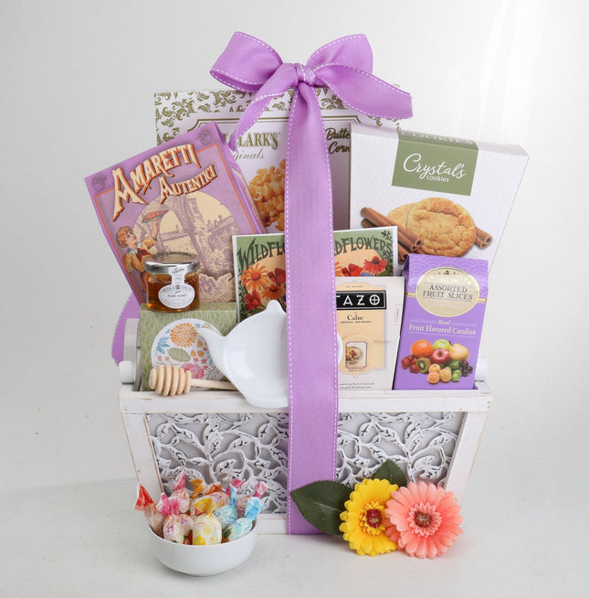 Garden of Indulgence Mother’s Day Gift Basket with Tea, Treats & Wooden Planter