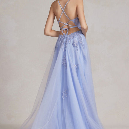 Nox Anabel G1149 Floor Length A-Line Tulle Gown with Slit