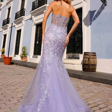 Nox Anabel G1258 Strapless Lace Applique Corset Bodice Mermaid Gown