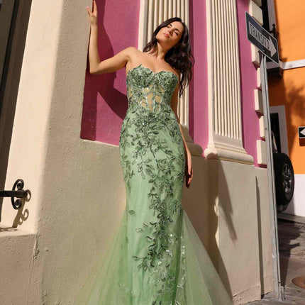 Nox Anabel G1258 Strapless Lace Applique Corset Bodice Mermaid Gown