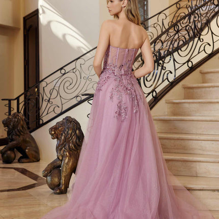 Nox Anabel G1371 Long A-Line Tulle Dress With A Sweetheart Top Sequin Applique