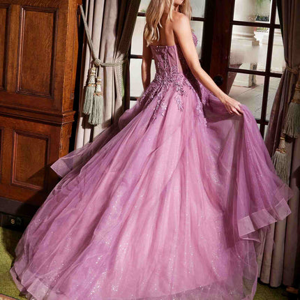 Nox Anabel G1371 Long A-Line Tulle Dress With A Sweetheart Top Sequin Applique