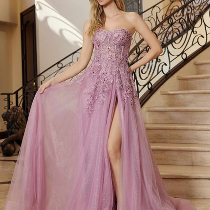 Nox Anabel G1371 Long A-Line Tulle Dress With A Sweetheart Top Sequin Applique