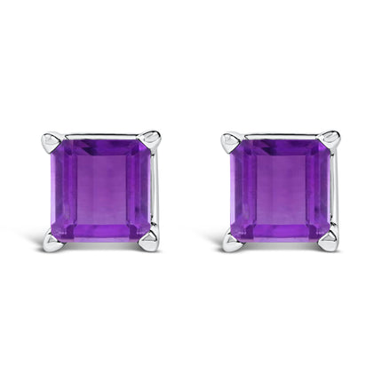 14K White Gold 5x5MM Princess Cut Purple Amethyst Solitaire Stud Earrings