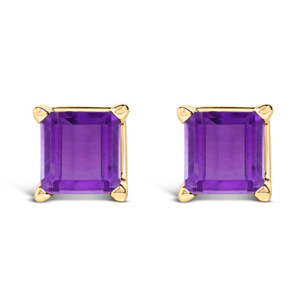 14K White Gold 5x5MM Princess Cut Purple Amethyst Solitaire Stud Earrings