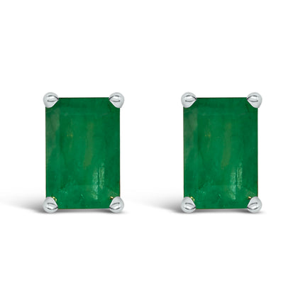 14K White Gold 6x4MM Emerald Shaped Amethyst Solitaire Stud Earrings