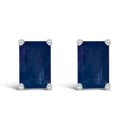 14K White Gold 6x4MM Emerald Shaped Amethyst Solitaire Stud Earrings