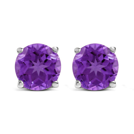 14K White Gold 5X5MM Round Purple Amethyst Solitaire Stud Earrings
