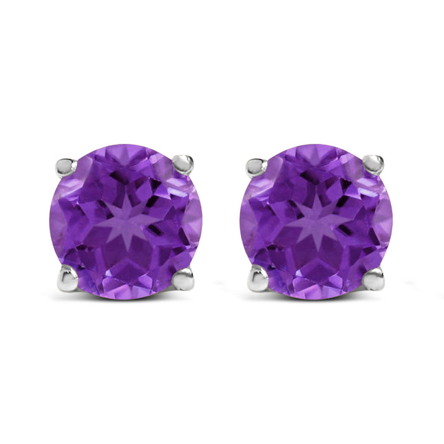 14K White Gold 5X5MM Round Purple Amethyst Solitaire Stud Earrings