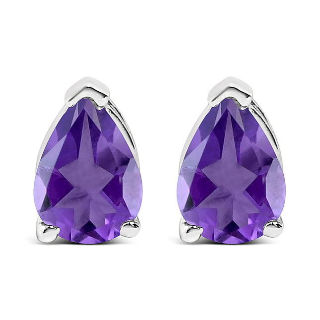 14K White Gold 6x4MM Pear Shaped Purple Amethyst Solitaire Stud Earrings