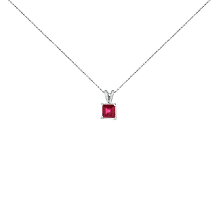 14K White Gold 5x5 MM Square Shaped Purple Amethyst Solitaire Pendant Necklace