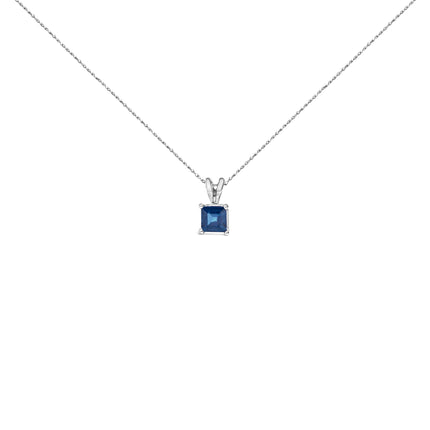 14K White Gold 5x5 MM Square Shaped Purple Amethyst Solitaire Pendant Necklace